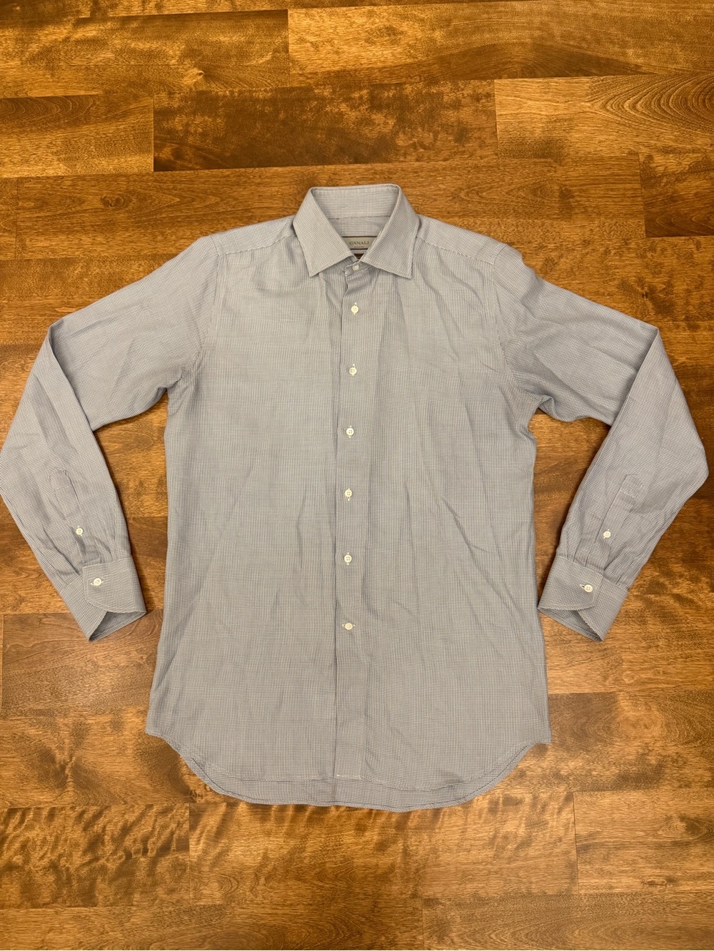 Canali Impeccabile Men’s Blue Micro Check Dress Shirt Made in Italy Size M